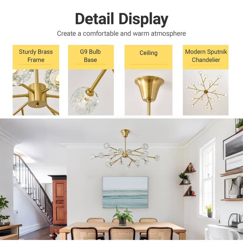 Modern Sputnik Crystal Chandelier Gold Glam Pendant Light