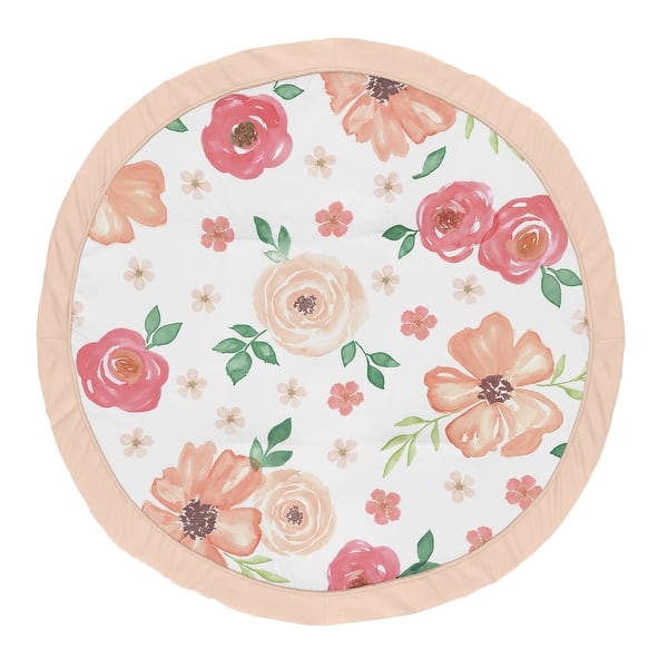 slide 1 of 1, Sweet Jojo Designs Peach and Green Shabby Chic Watercolor Floral Collection Baby Tummy Time Playmat