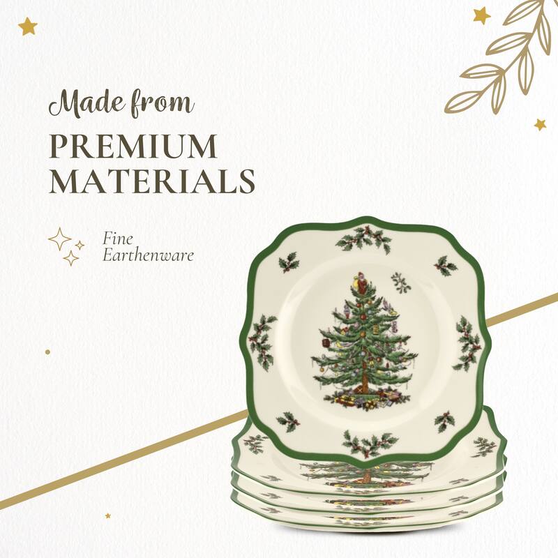 Spode Christmas Tree Scalloped Set of 4 Salad Plates