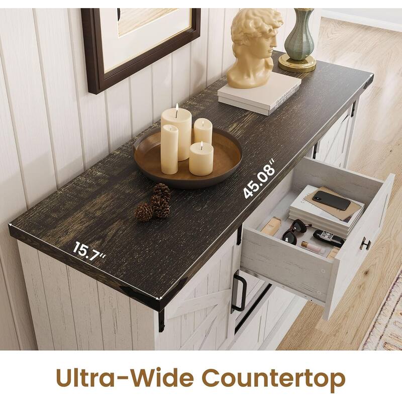 Farmhouse 4 Drawer Dresser for Bedroom 45" Wood Dressers with Sliding Barn Doors TV Stand