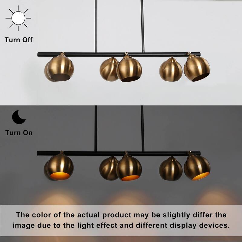 Modern 6-Light Black Gold Linear Chandeliers Glam Metal Island Light for Dining Room - L31" x W5.5" x H13.5"