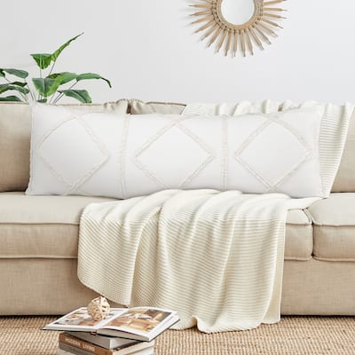Sweet Jojo Designs Ivory Boho Chic Body Pillow Case (Pillow Not Included) Bohemian Farmhouse Rustic Southwest Shabby Minimalist