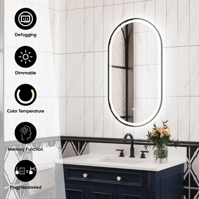 36"H Wall Mounted Bathroom Framed LED Mirror With Memory Function