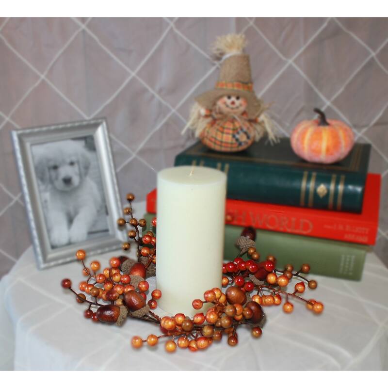 4.5" Berry & Acorn Candle Ring, Set of 2 - 10"