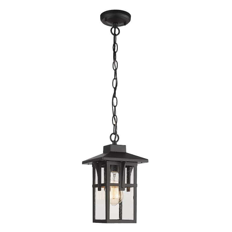 1-Light Pendant Light Fixtures with Height Adjustable Chain, Seeded Glass Shade, Matte Black Finish