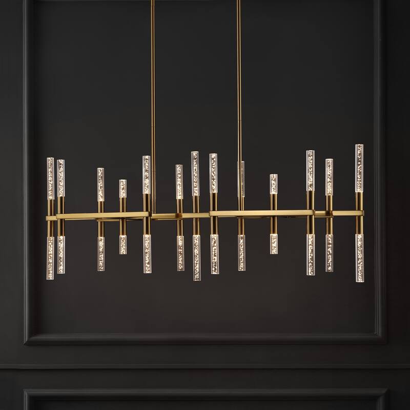 SAFAVIEH Couture Mariet Art Deco Acrylic Tube Chandelier - 50 In. W x 15.5 In. D x 25.5 /49.5 In. H - 48"W x 21"D x 18"H - Gold