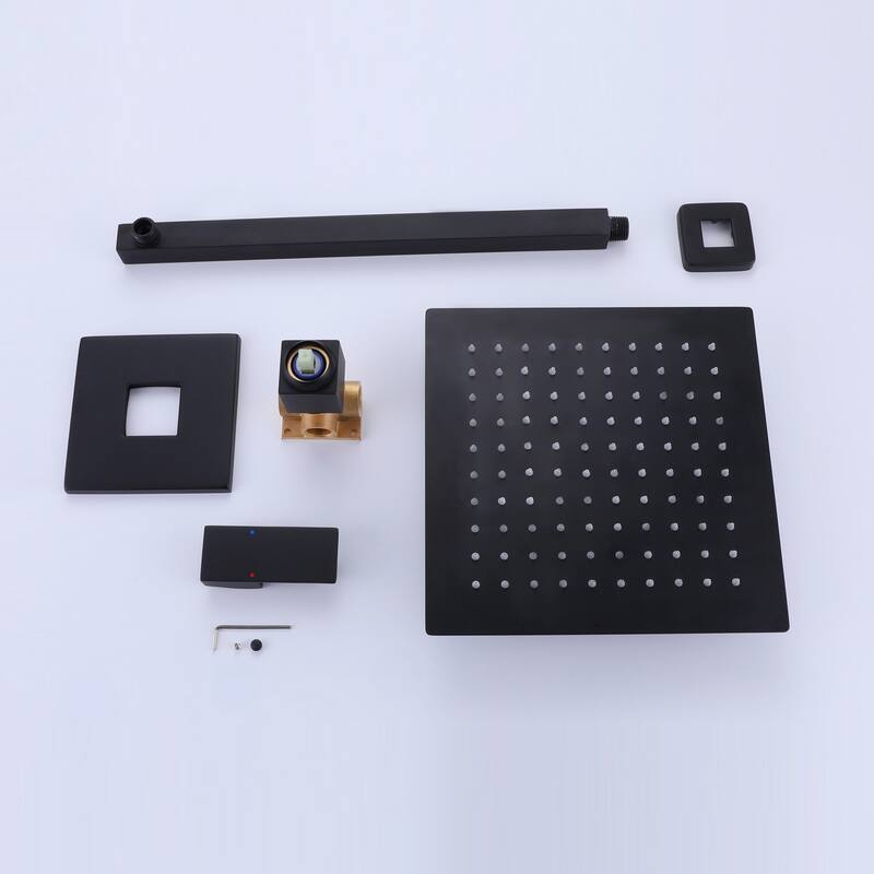 Modland Single Handle Matte Black Rain Shower System with 10" Shower Head and Rough-In Valve