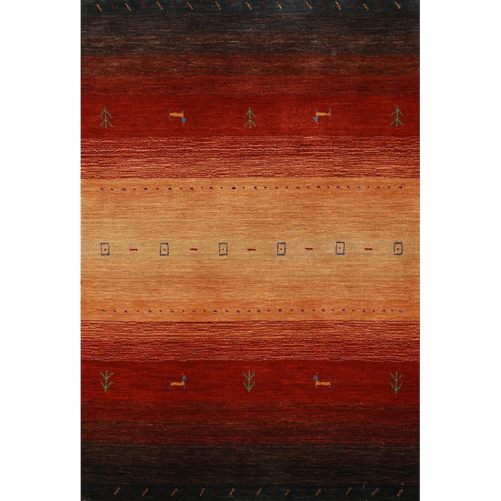 Hand Knotted Oriental 100% Wool Carpet Tribal Animal Pictorial Oranges & Rust Gabbeh Area Rug - 4' 10'' X 3' 0''