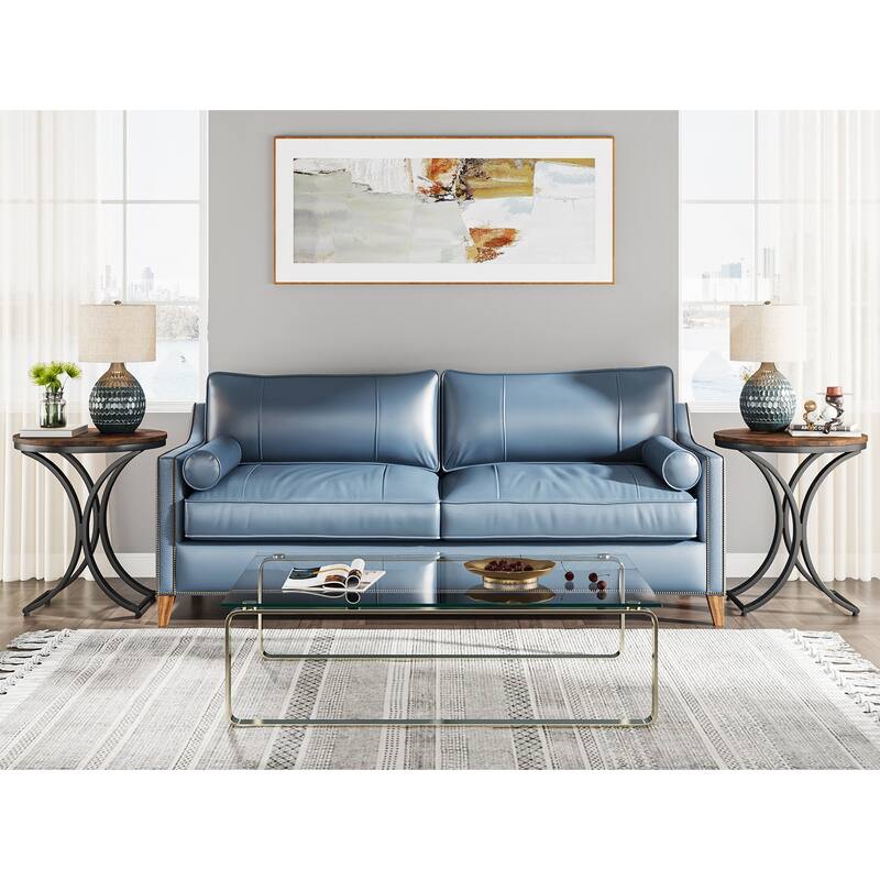 Small Modern Round Side Table End Table Nightstand with Gold Metal Frame and Faux Marble Veneer Engineered Wood for Living Room