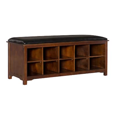 Upholstered Bench with Ten Storage Cubes - 45" - Brown