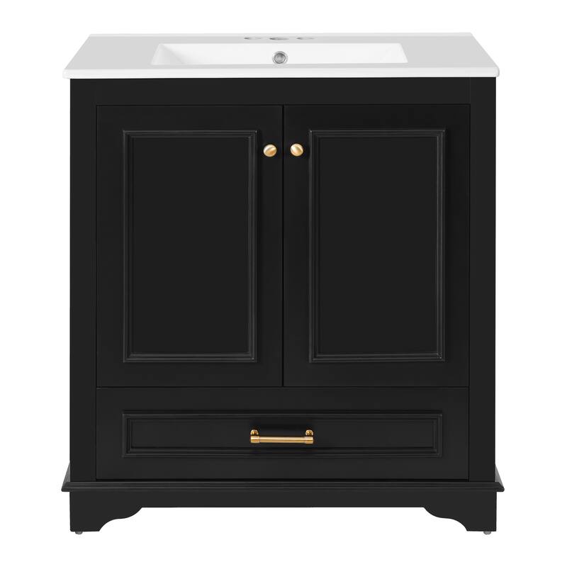 30'' Freestanding Bathroom Vanity with Single White Integrated Ceramic Sink - 30.5'' x 18.4'' x 33.9''