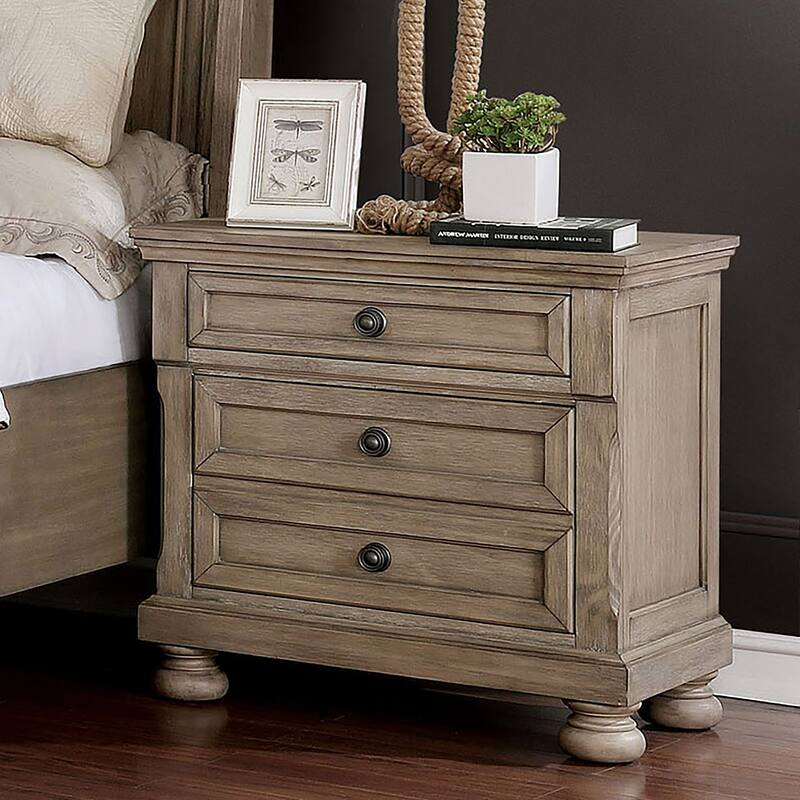 Nahkohe Transitional Grey Wood 3-Piece Storage Sleigh Bed and Nightstands Set with USB by Furniture of America