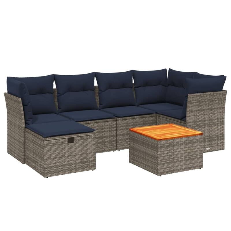 vidaXL Patio Sofa Set with Cushions Outdoor Furniture 7 Piece Poly Rattan