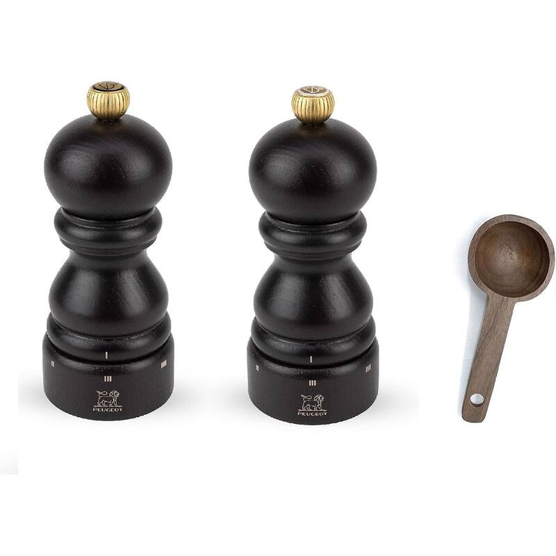 Peugeot Paris u'Select Salt & Pepper Mill Gift Set, Chocolate - With Wooden Spice Scoop (5 Inch) - Black - Black - 3 Piece