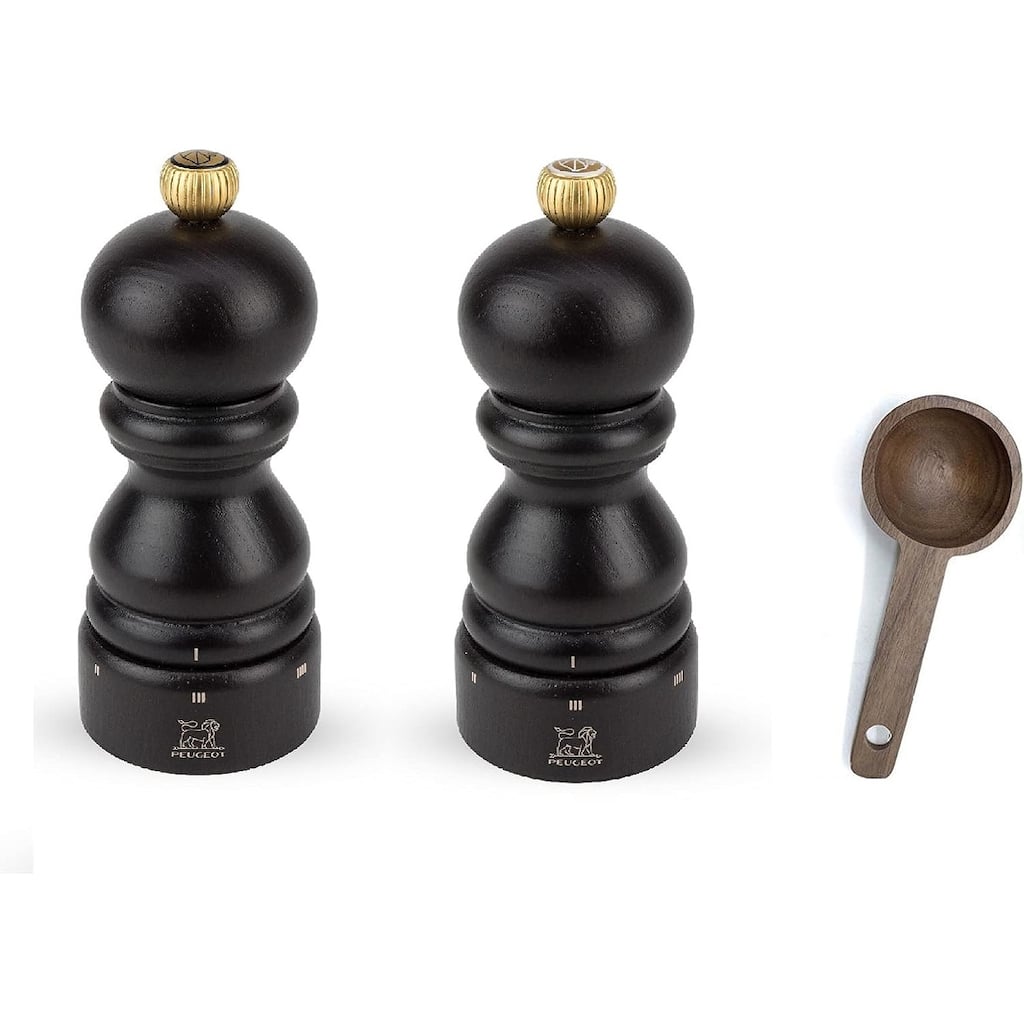 Peugeot Paris u'Select Salt & Pepper Mill Gift Set, Chocolate - With Wooden Spice Scoop (5 Inch) - Black