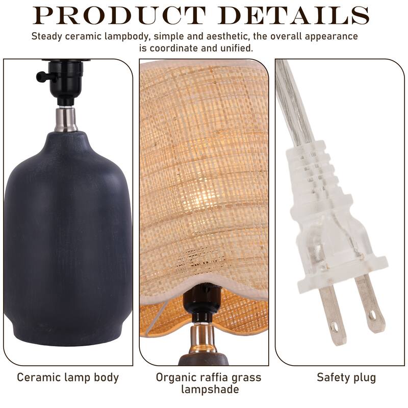 Rustic Ceramic Accent Table Lamp with Raffia Shade
