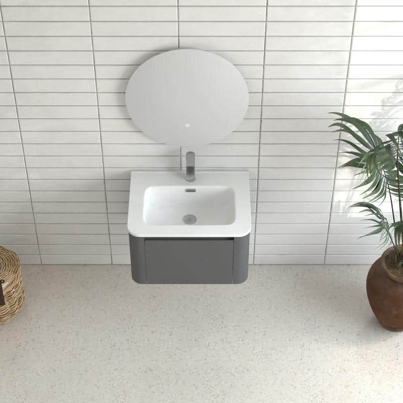 Floating Bathroom Vanity with Ceramic Sink Top Wall Mounted Cabinet