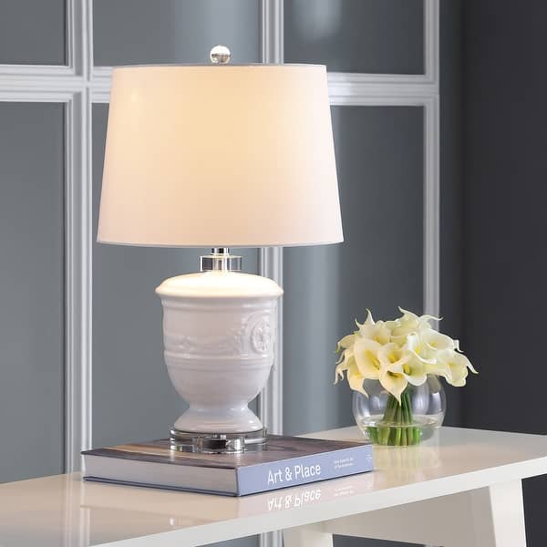 slide 2 of 9, SAFAVIEH Lighting 24-inch Shoal White Table Lamp (Set of 2) - 14"x14"x23"