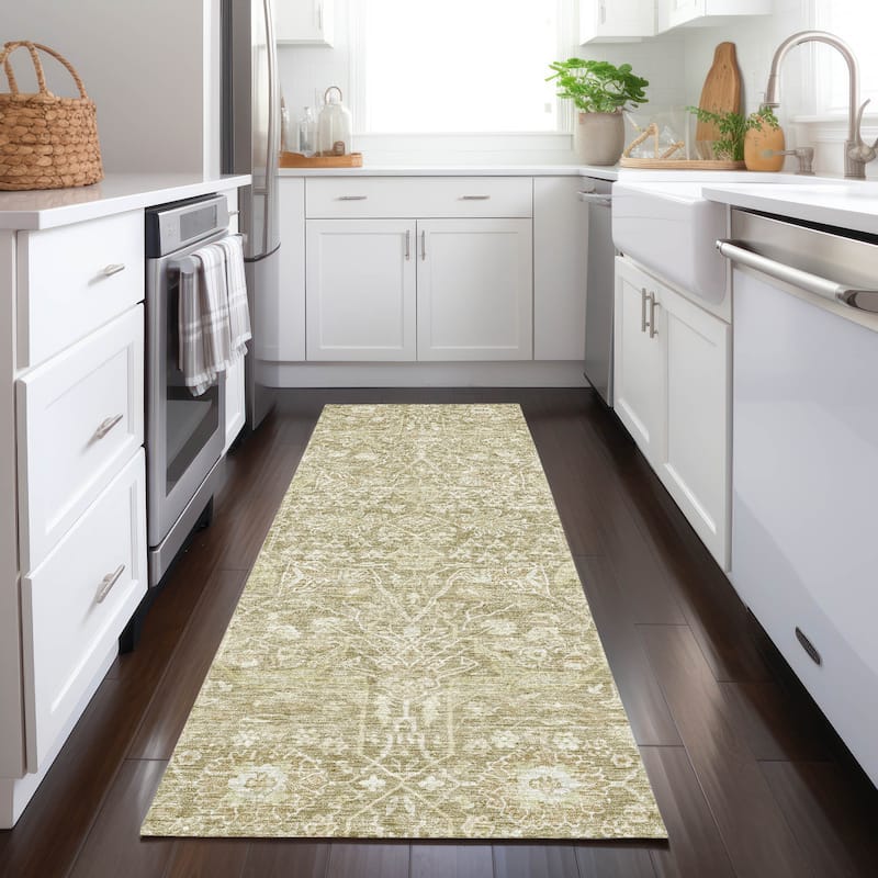 Machine Washable Indoor/ Outdoor Vintage Boho Chantille Rug - Taupe - 2'3" x 7'6"