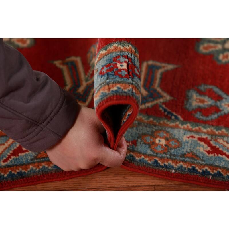 Red Geometric Kazak Rug Handmade Accent Wool Carpet - 2'0"x 3'0"