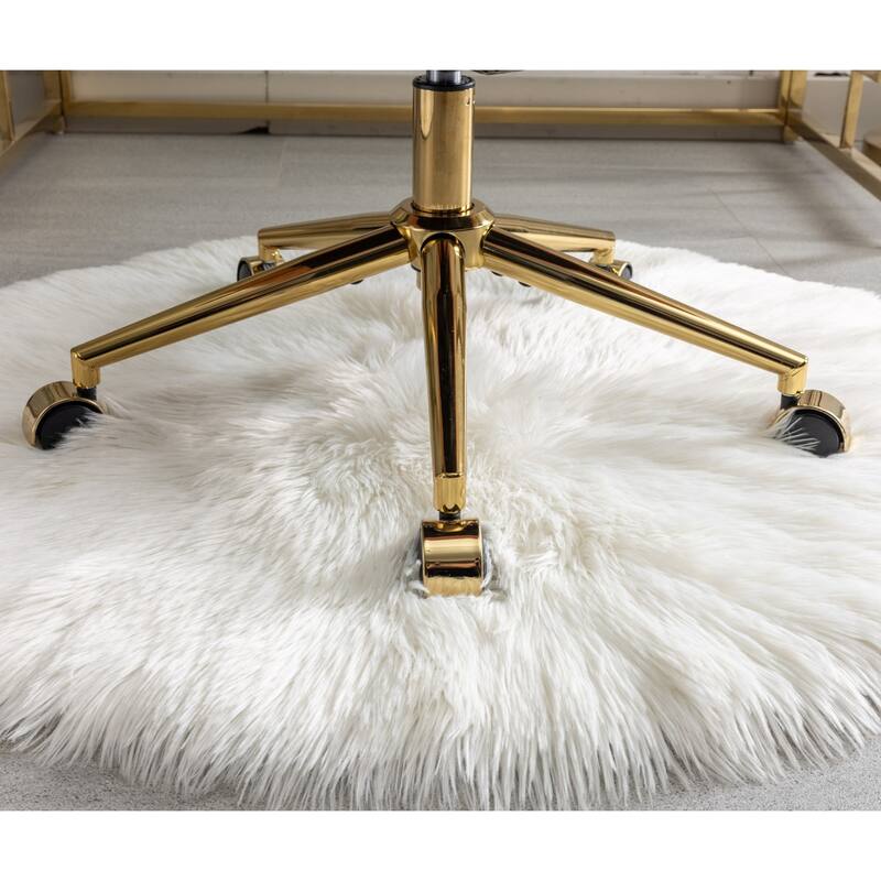 Gold Metal Base Office Chair, Adjustable Swivel Desk Chair with Recline Function, Comfortable Vanity Chair for Bedroom