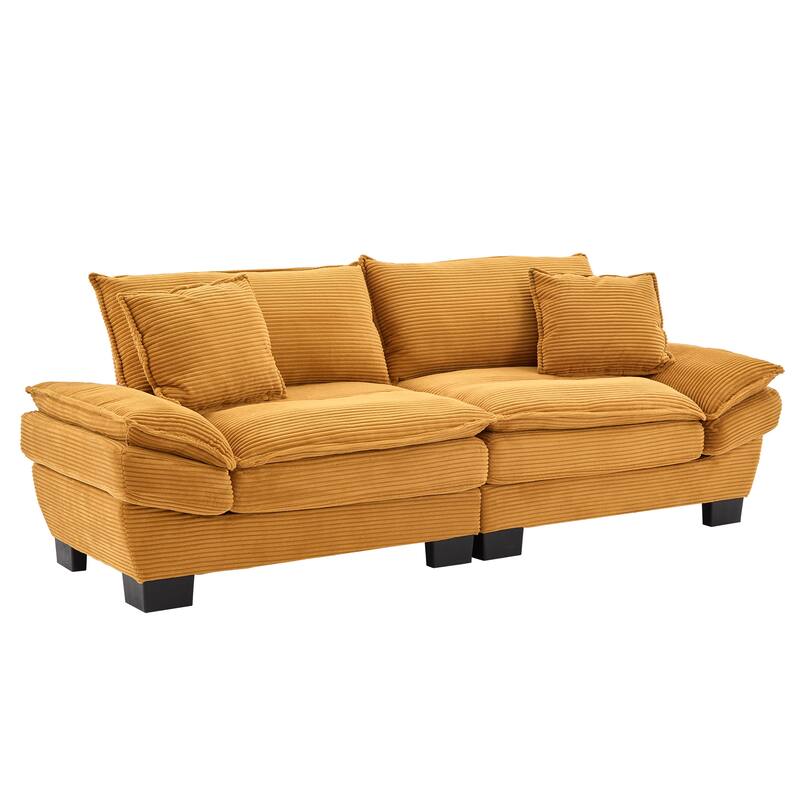 84 Inch Modern Style Sleeper Sofa, Corduroy Upholstered Sofa with Pillows,Deep Seat