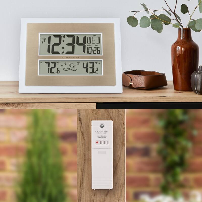Atomic Digital Clock with Temp & Forecast in White/Champagne, 512-14937