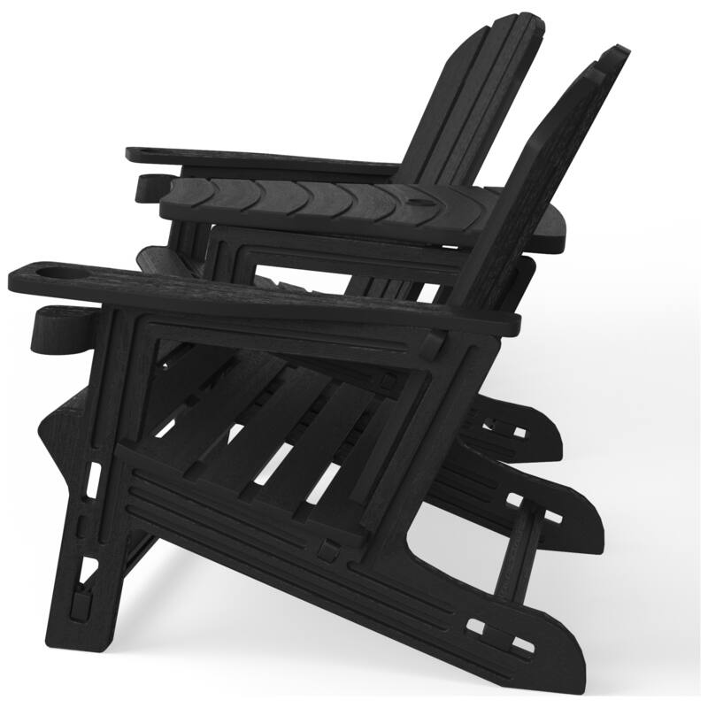 Polytrends Coastline Outdoor Poly Adirondack Chair Set with Connecting Tray & Cup Holder