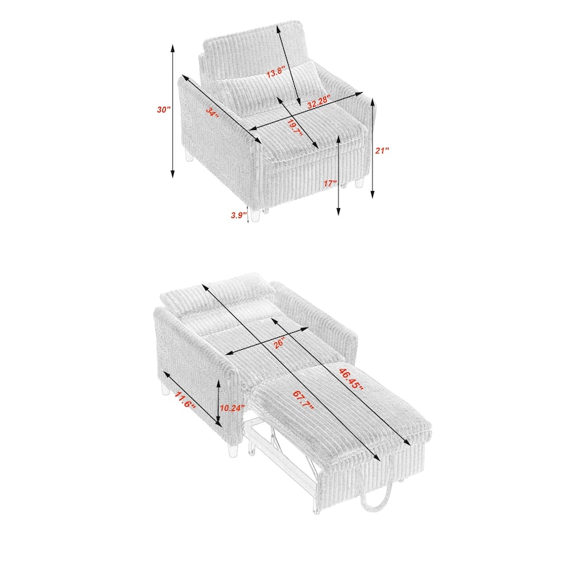 Anmytek Comfortable Small Space Lazy Sofa Bed with Pillow for Apartment Bedroom Balcony