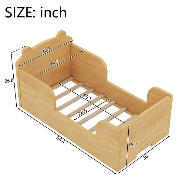 dimension image slide 0 of 3, Toddler Floor Bed Frame, Cot Bed for Boys and Girls Ages 3-6, Bear Shape Toddler Bed