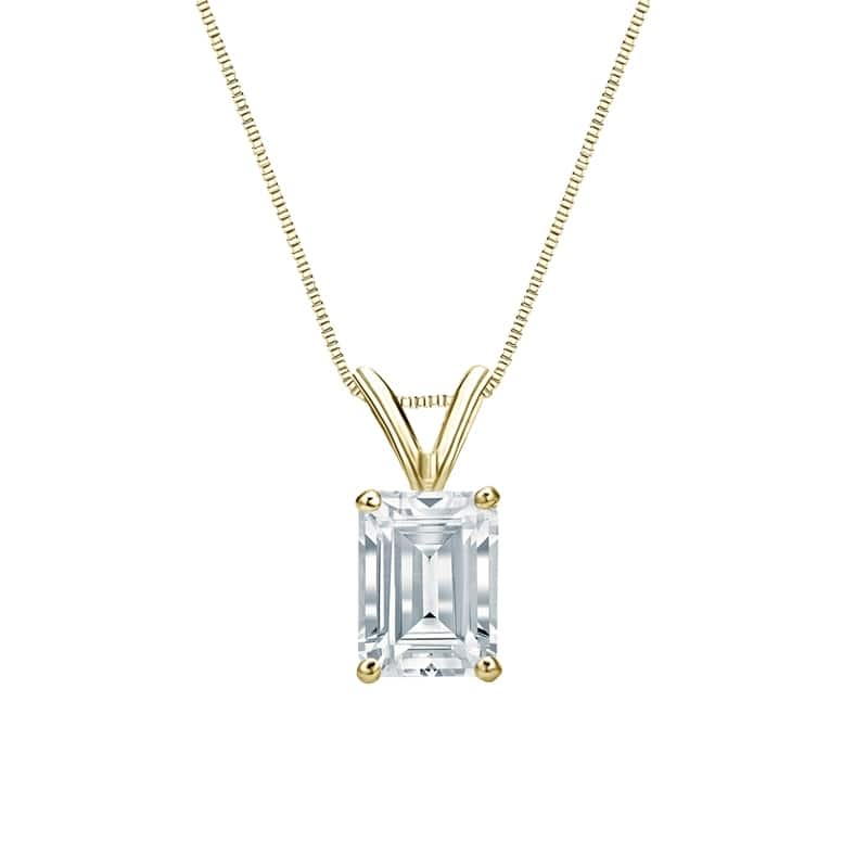 Auriya 14-karat Gold 1.75ctw Emerald Solitaire Lab Grown Diamond Necklace 4-Prong Basket (D-E VVS) - 1.75 - Yellow