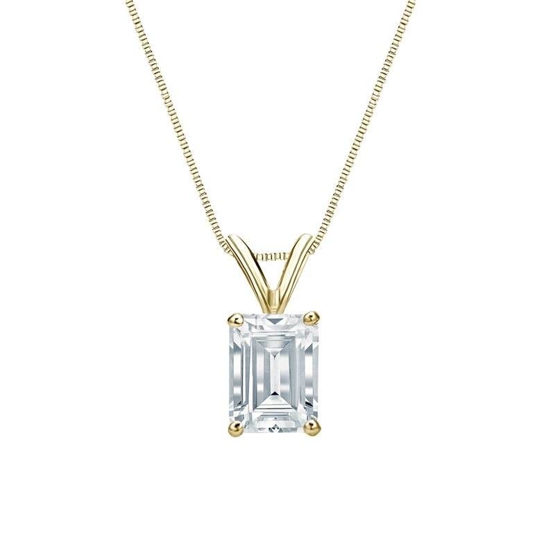 Auriya 14-karat Gold 2.00ctw Emerald Solitaire Lab Grown Diamond Necklace 4-Prong Basket (D-E VVS) - 2 - Yellow