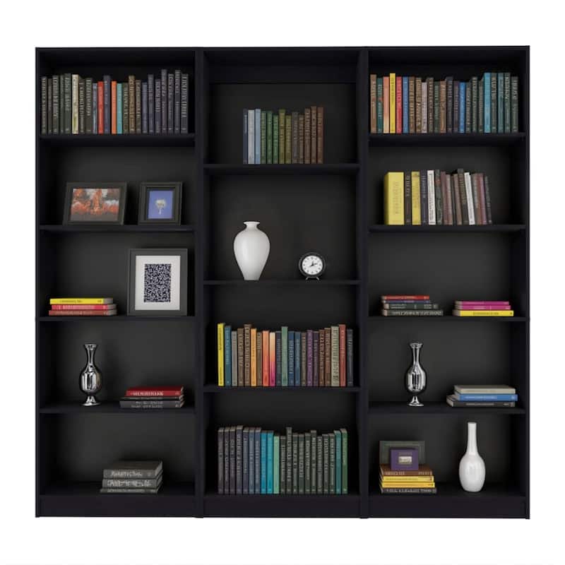 HomeRoots Set of Three Black Wood Four Tier Bookcases