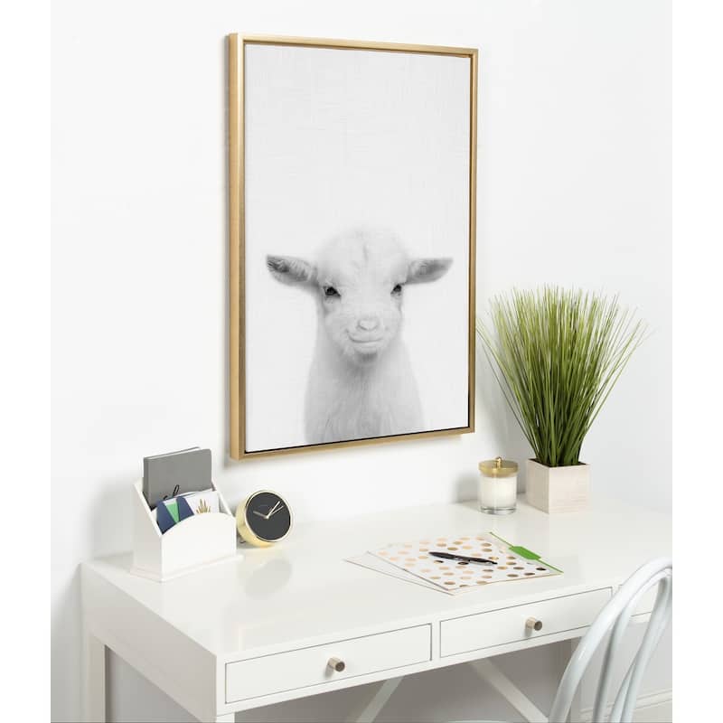 Kate and Laurel Sylvie Baby Goat Framed Canvas by Simon Te Tai