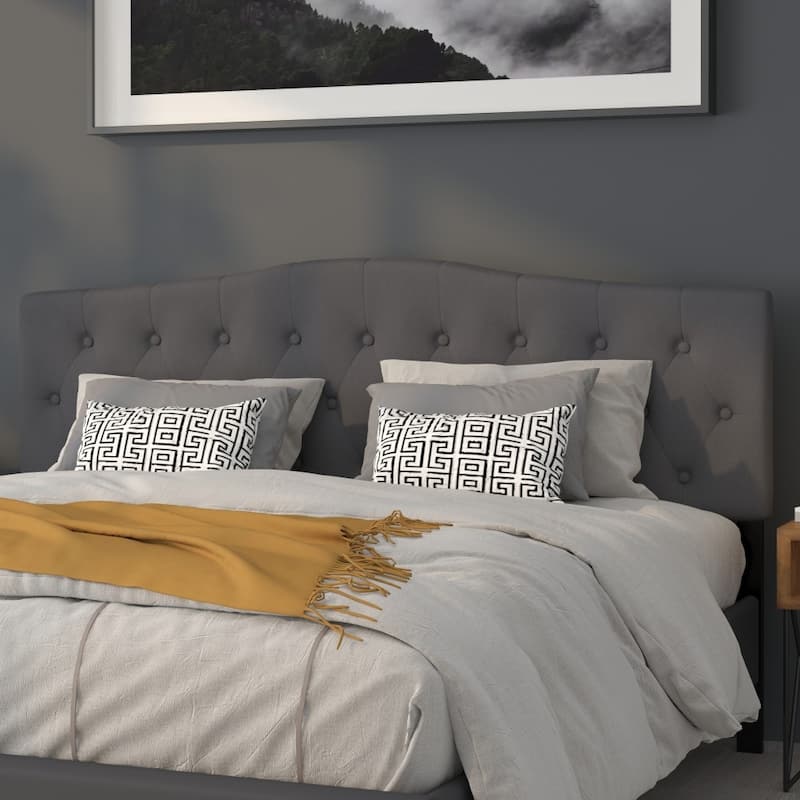 Arched Button Tufted Upholstered Headboard - Dark Gray - King