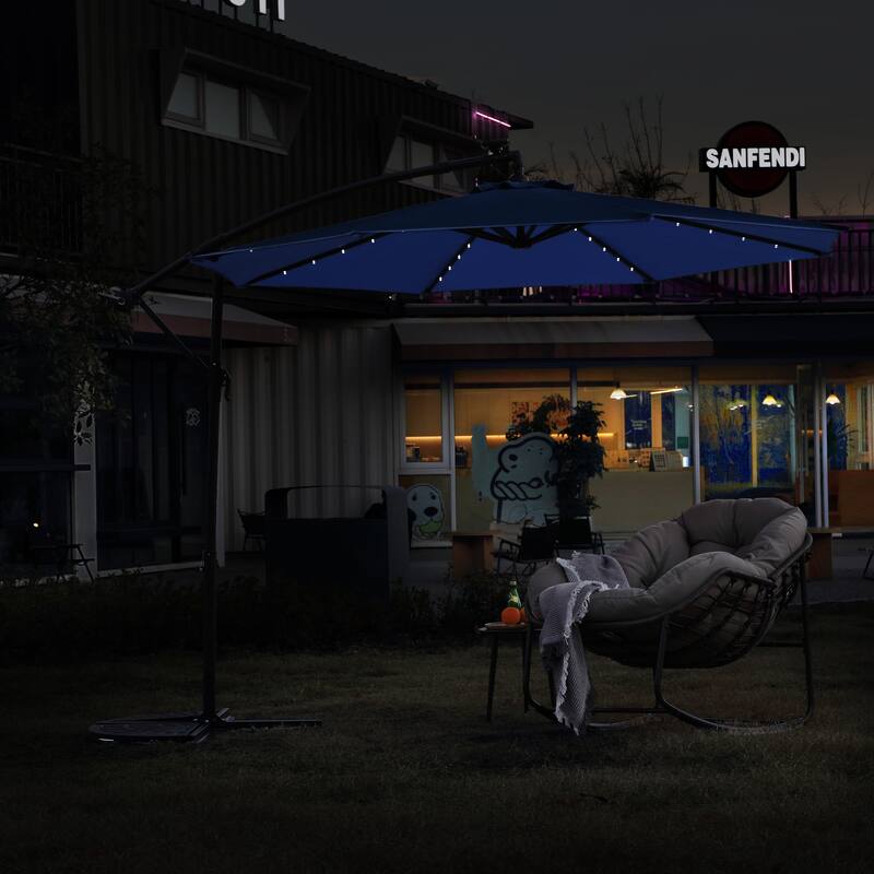 10ft Solar LED Offset Hanging Market Patio Umbrella