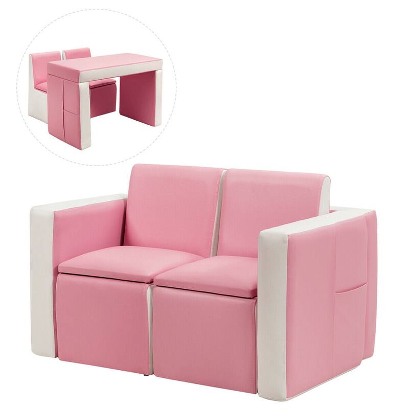 Kids Sofa Couch Armrest Chair Double Seats with Storage Space - Pink