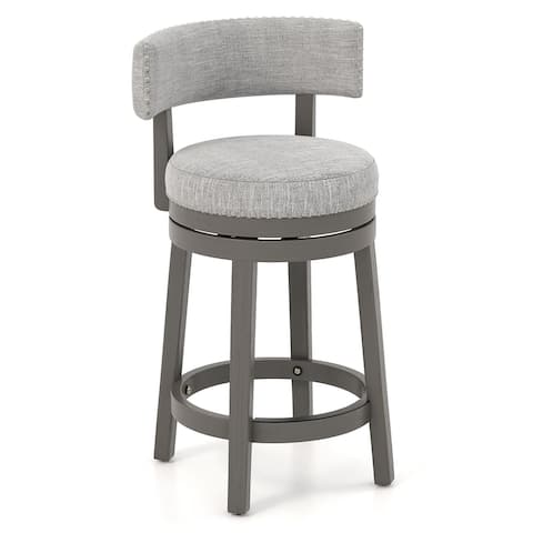 Gymax Upholstered Swivel Bar Stool Wooden Counter Height Kitchen Chair