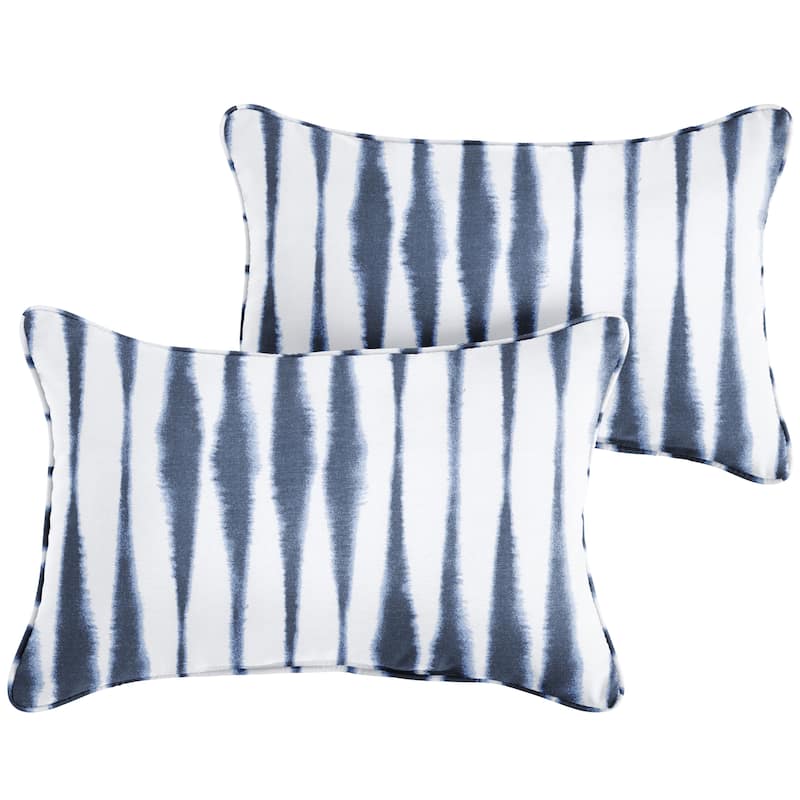 Sorra Home Blue and White Ikat Stripe Indoor/Outdoor Corded Lumbar Pillows (Set of 2)