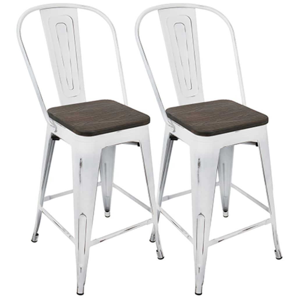 2 Oregon Industrial Vintage White Espresso High Back Barstools 39.5"