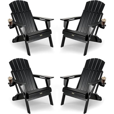 WINSOON All Weather HDPE Outdoor Folding Adirondack Chair With Cup Holder Set of 4