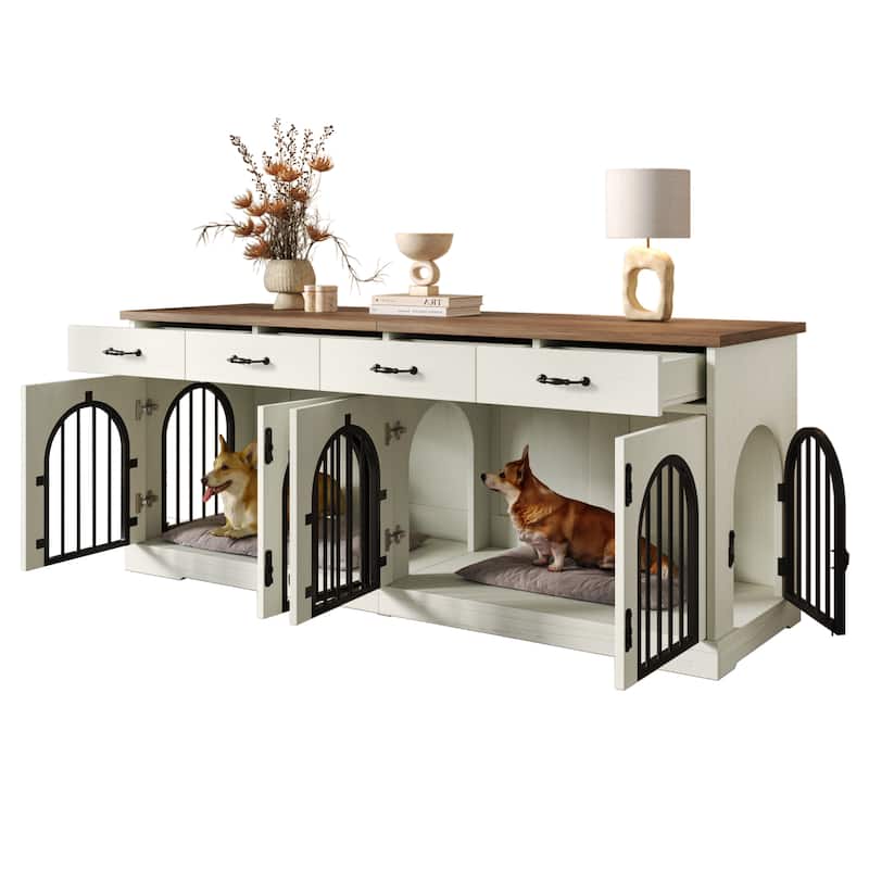 70.8" Large Dog Crate Furniture for 2 Dogs, Dog Kennel Indoor with Door and 4 Drawers, End Table, TV Stand for Medium Small Dogs