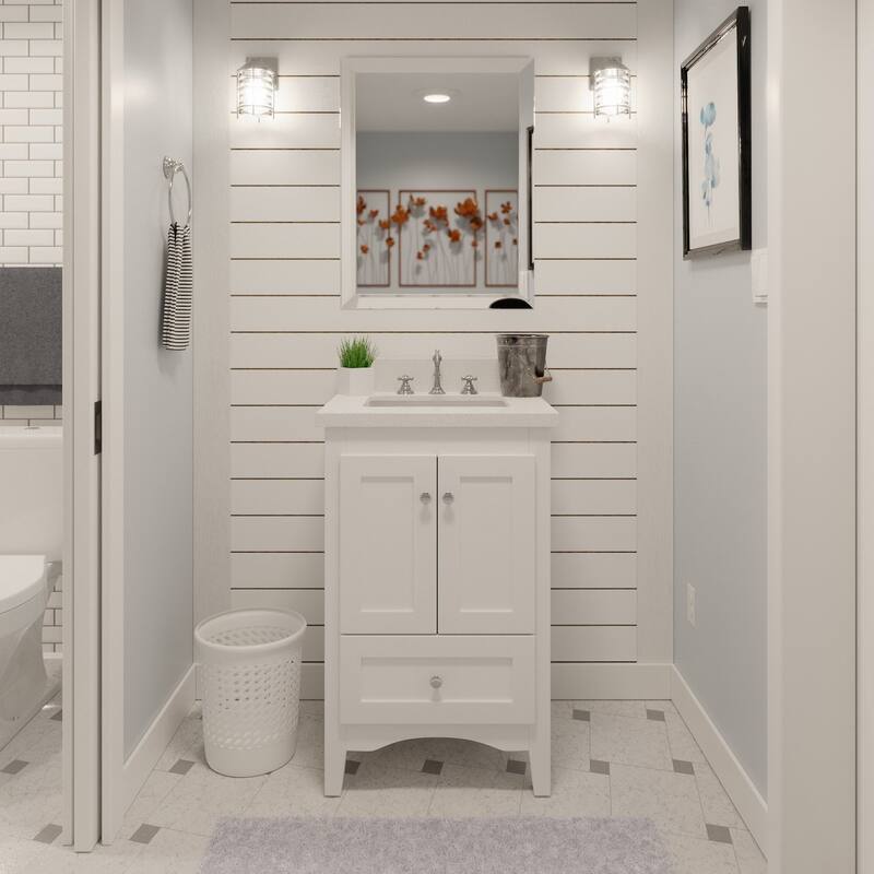 KitchenBathCollection Abbey 24" Bathroom Vanity with Quartz Top - White