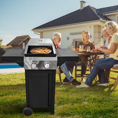 2 Burner Gas Grill and Pizza Oven for Outdoor Cooking While Camping or Tailgating.