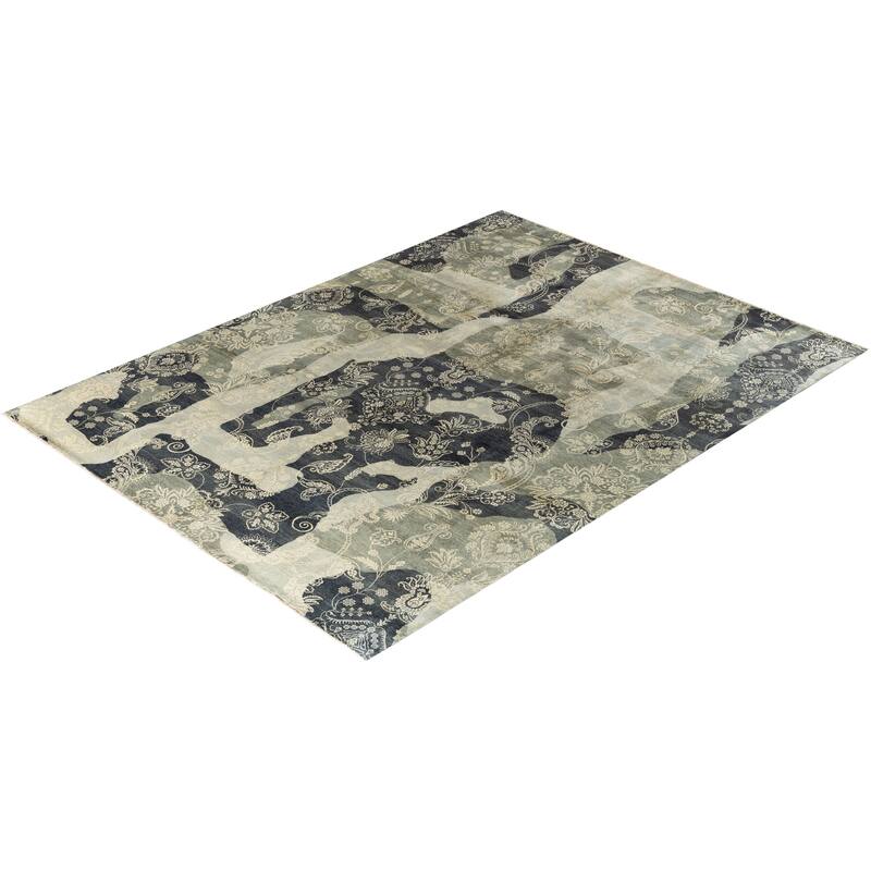 Ikat One-of-a-Kind Hand-Knotted Area Rug - Gray, 9' 0" x 12' 1" - 9' 0" x 12' 1"