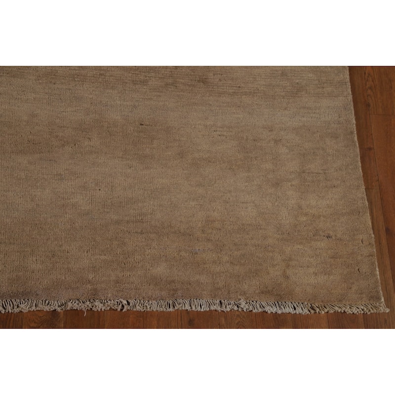 Brown Solid Gabbeh Oriental Area Rug Handmade Wool Carpet - 6'9" x 10'0"