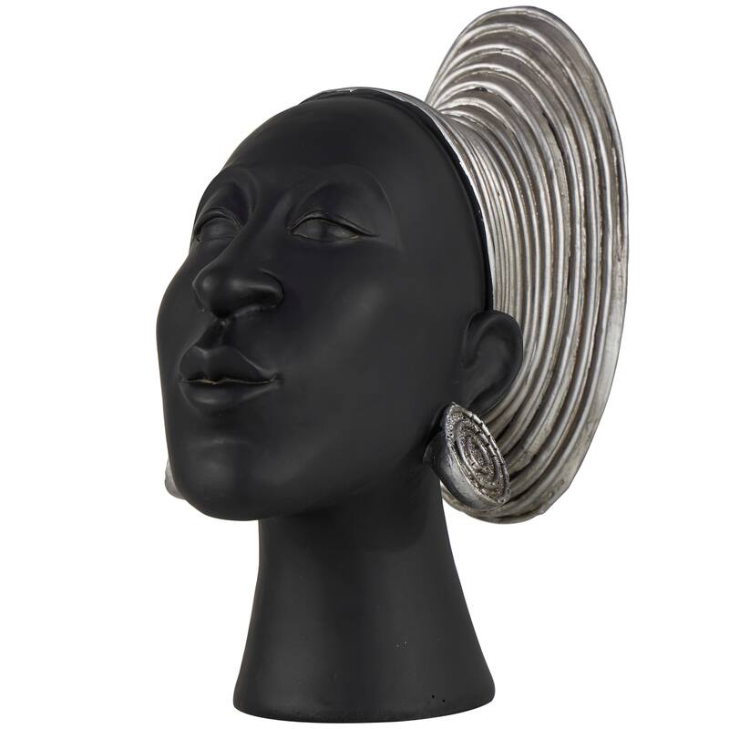Sophisticated Black Polystone African Woman Sculpture