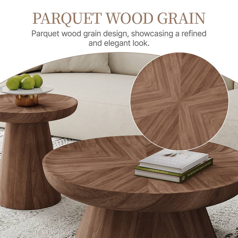 Coffee Table Set of 2, Brown, Solid Wood Texture - Brown