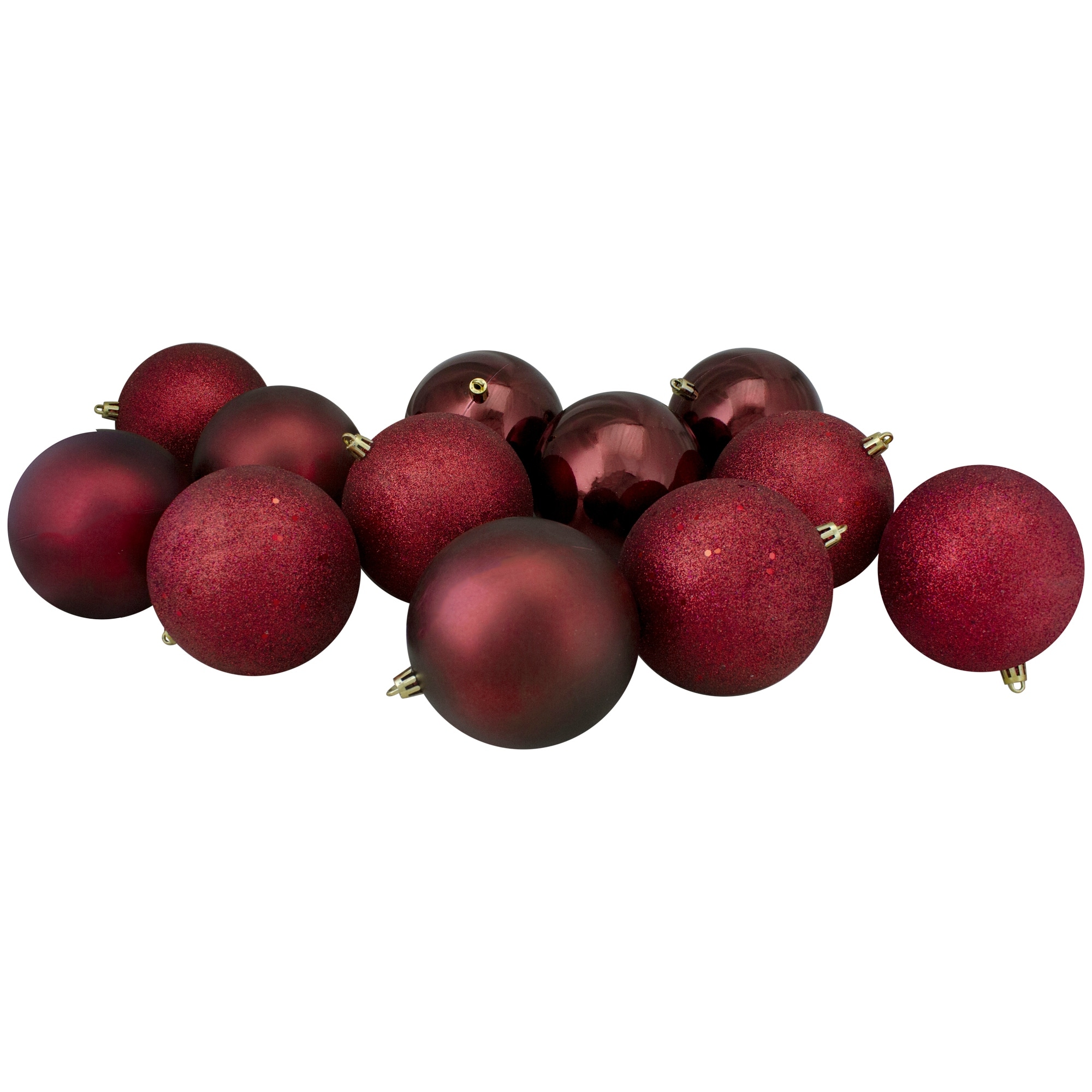 12ct Burgundy Shatterproof 4-Finish Christmas Ball Ornaments 3.25"