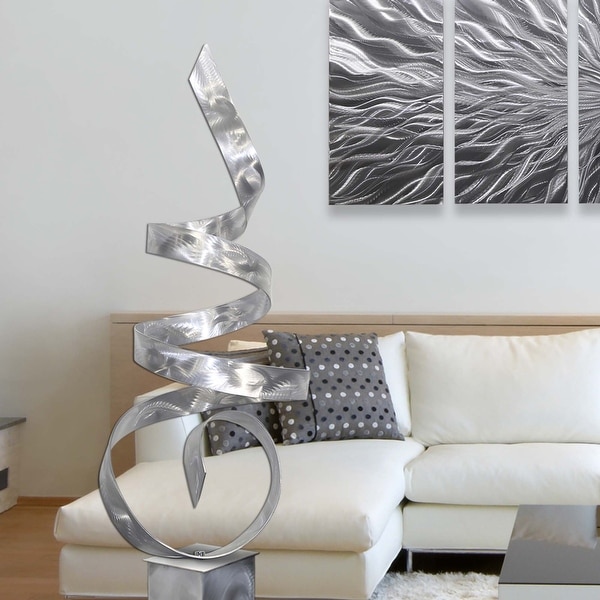 Statements2000 Large Abstract Metal Sculpture Modern Indoor Outdoor Decor by Jon Allen - Sea Breeze with Silver Base